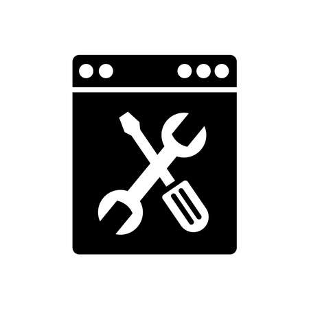 support service concept, web page with repair tools icon over white background, silhouette style, vector illustrationのイラスト素材