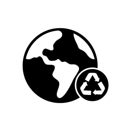 earth planet with recycle symbol icon over white background, silhouette style, vector illustrationのイラスト素材