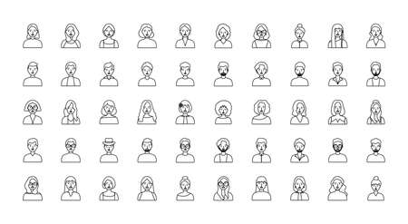 cartoon people icon set over white background, line style, vector illustrationのイラスト素材
