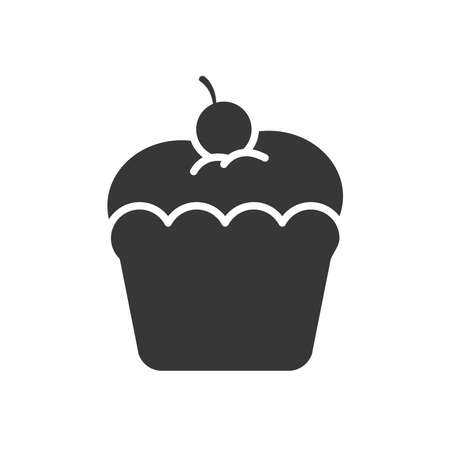 sweet cupcake with cherry on the top over white background, silhouette style, vector illustrationのイラスト素材
