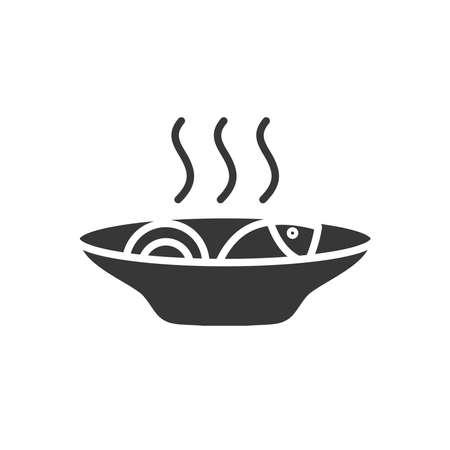 hot dish with fish icon over white background, silhouette style, vector illustrationのイラスト素材