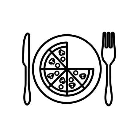 curtlery and dish with pizza slices over white background, line style, vector illustrationのイラスト素材