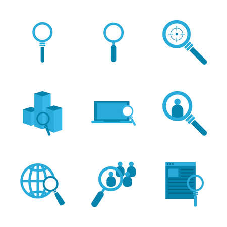 lupes flat style icon set design, Searching theme Vector illustrationのイラスト素材