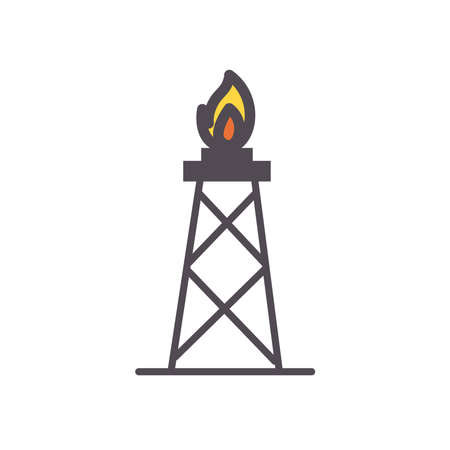 flame tower line and fill style icon design, Oil industry gas and energy theme Vector illustrationのイラスト素材