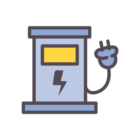 Energy station line and fill style icon design, Eco power save sustainable environmental nature and conservation theme Vector illustrationのイラスト素材