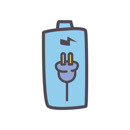 battery with plug line and fill style icon design, energy power technology and charge theme Vector illustrationのイラスト素材