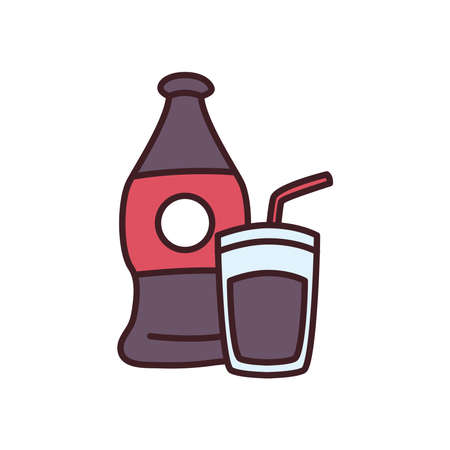 soda bottle and glass drink line and fill style icon design, Beverage liquid and refreshment theme Vector illustrationのイラスト素材