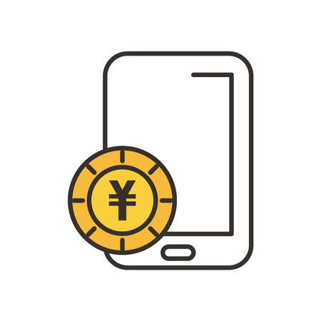yuan coin and smartphone line and fill style icon of money financial banking commerce and market theme Vector illustrationのイラスト素材