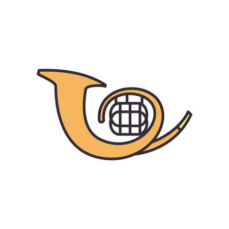 french horn instrument line and fill style icon design, Music sound melody song musical art and composition theme Vector illustrationのイラスト素材