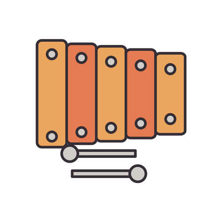 xylophone instrument line and fill style icon design, Music sound melody song musical art and composition theme Vector illustrationのイラスト素材