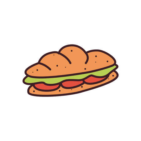 sandwich line and fill style icon design, fast food eat restaurant and menu theme Vector illustrationのイラスト素材
