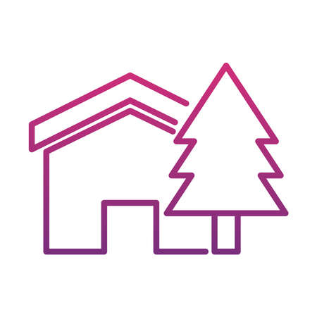 house and pine tree icon over white background, gradient style, vector illustrationのイラスト素材