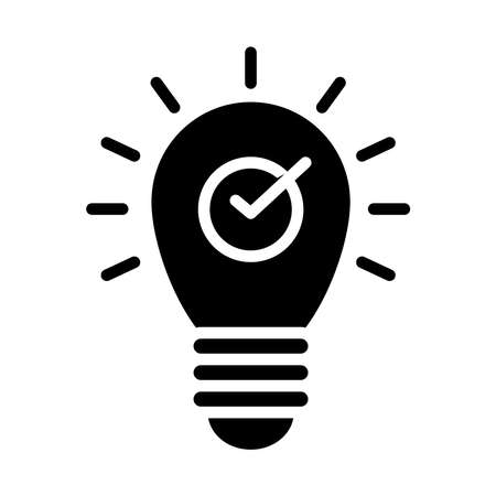 idea bulb light with check mark icon over white background, silhouette style, vector illustrationのイラスト素材