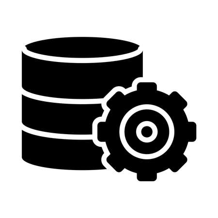 database server and gear wheel icon over white background, silhouette style, vector illustrationのイラスト素材