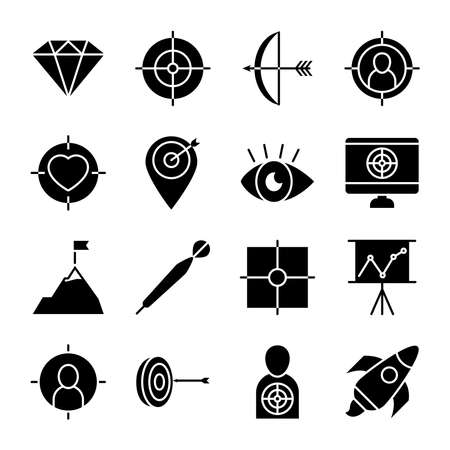 arch and targets icon set over white background, silhouette style, vector illustrationのイラスト素材