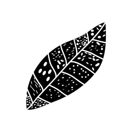 abstract tropical leaf with stripes and dots design over white background, silhouette style, vector illustrationのイラスト素材