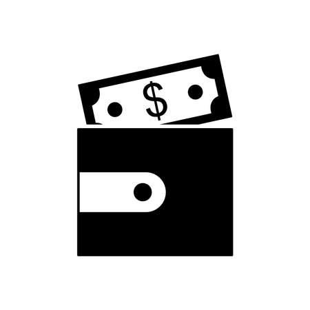 wallet with money bill icon over white background, silhouette style, vector illustrationのイラスト素材