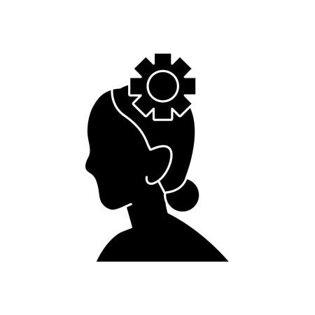 mental health concept, woman with gear tool icon over white background, silhouette style, vector illustrationのイラスト素材
