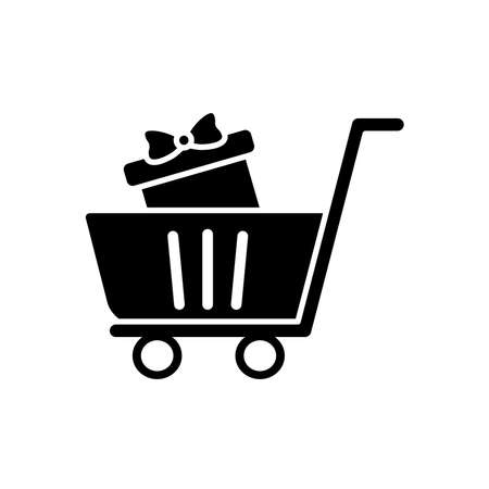 shopping cart with gift box icon over white background, silhouette style, vector illustrationのイラスト素材