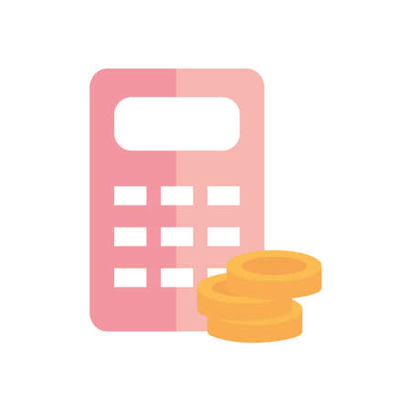 calculator and money coins icon over white background, flat style, vector illustrationのイラスト素材