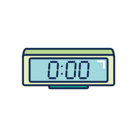 digital alarm clock icon over white background, line fill style, vector illustrationのイラスト素材