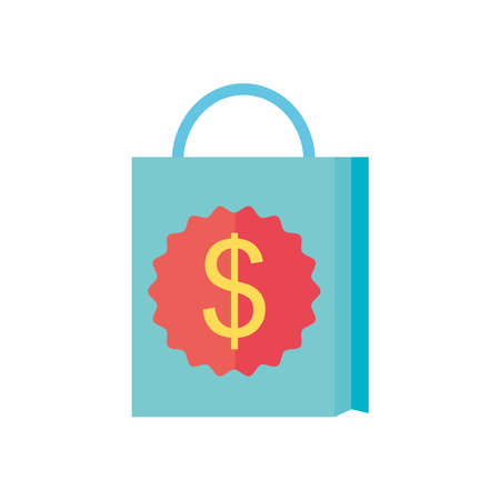 shopping bag with money symbol icon over white background, flat style, vector illustrationのイラスト素材