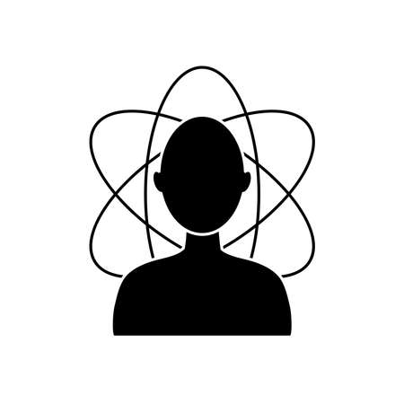 human head with atom symbol icon over white background, silhouette style, vector illustrationのイラスト素材