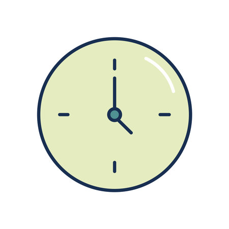 analog clock icon over white background, line fill style, vector illustration
