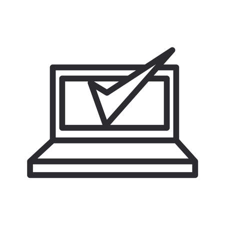 Check mark in front of laptop line style icon design, Ok tick choice correct approved choose vote positive and web theme Vector illustrationのイラスト素材