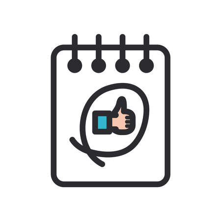 like gesture with hand on notebook line and fill style icon design of People arm finger person learn communication healthcare theme Vector illustrationのイラスト素材
