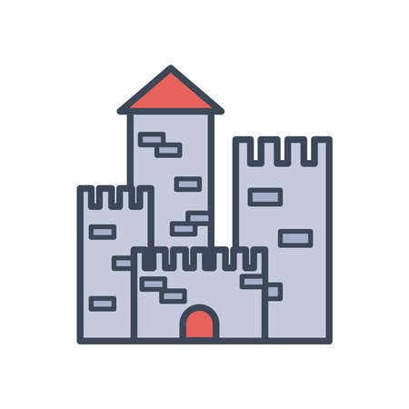 Medieval castle line and fill style icon design of Kingdom and fairytale theme Vector illustrationのイラスト素材