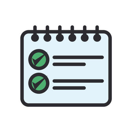 Check marks in notebook line and fill style icon design, Ok tick choice correct approved choose vote positive and web theme Vector illustrationのイラスト素材