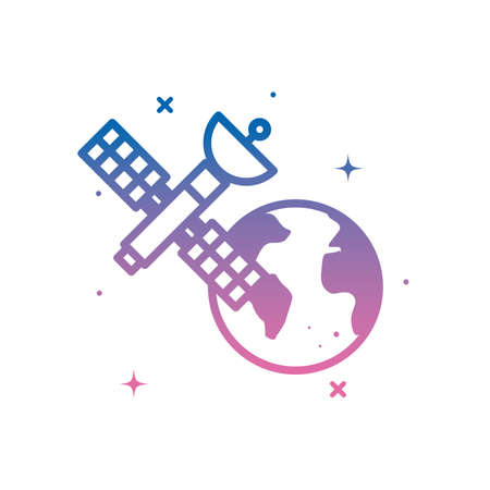 Satellite and earth planet gradient style icon of Space futuristic cosmos and universe theme Vector illustrationのイラスト素材