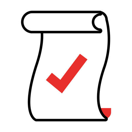 parchment with check mark icon over white background, half line half color style, vector illustrationのイラスト素材