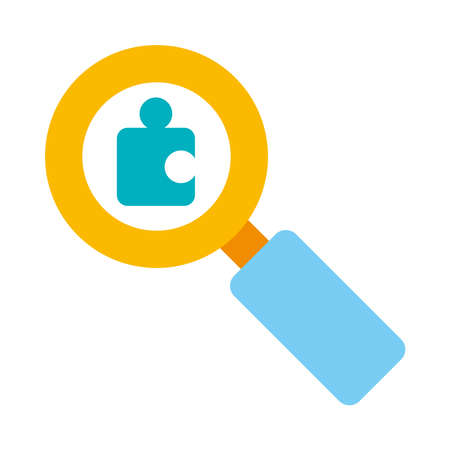 magnifying glass with jigsaw piece icon over white background, flat style, vector illustrationのイラスト素材
