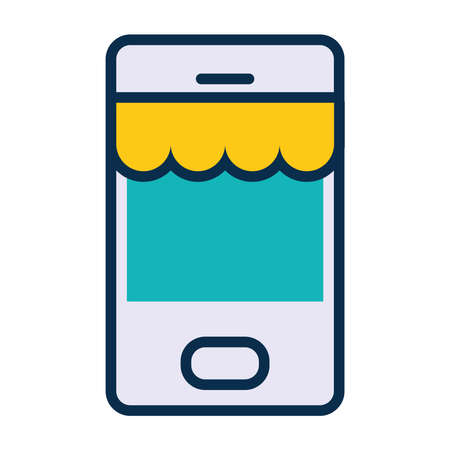 smartphone with shopping tent icon over white background, line and fill style, vector illustrationのイラスト素材