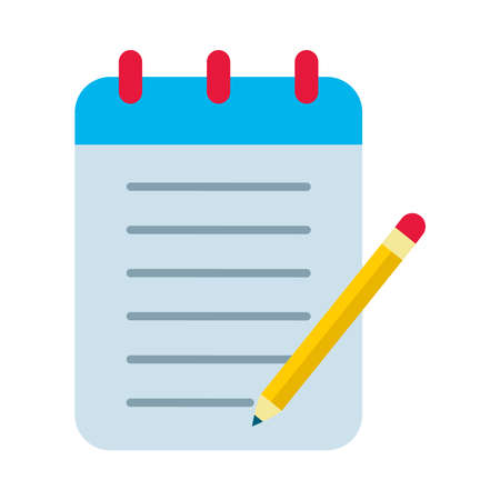 School notebook with pencil flat style icon design, Education class lesson knowledge preschooler study learning classroom and primary theme Vector illustrationのイラスト素材