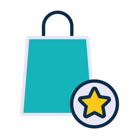 shopping bag and star medal icon over white background, line and fill style, vector illustrationのイラスト素材