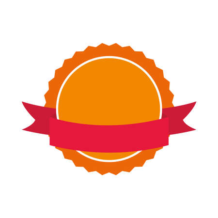 decorative seal stamp with ribbon sticker over white background, flat style, vector illustrationのイラスト素材