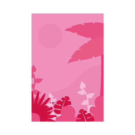 Pink banner with palm tree and leaves design, Summer vacation tropical and relaxation theme Vector illustrationのイラスト素材