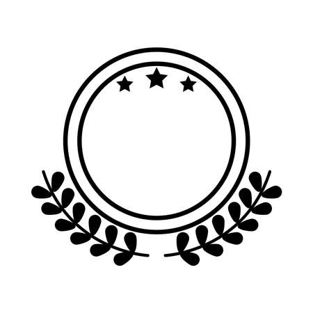 decorative circle frame with wreath and stars icon over white background, line style, vector illustrationのイラスト素材