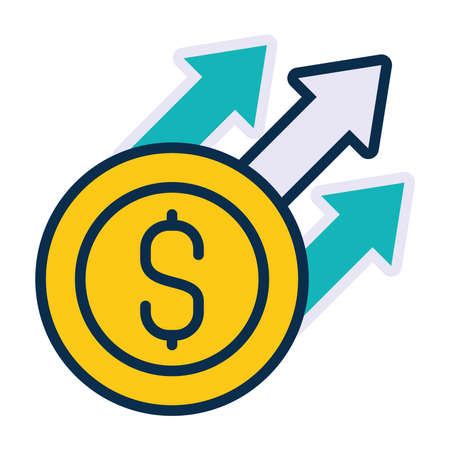 money coin and arrows up over white background, line and fill style, vector illustrationのイラスト素材