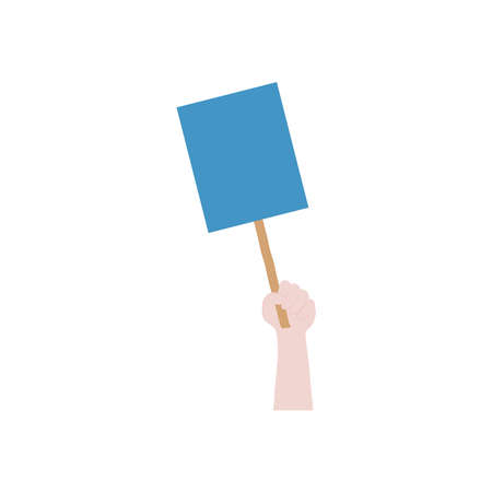 protest concept, hand holding up a blank placard icon over white background, flat style, vector illustrationのイラスト素材