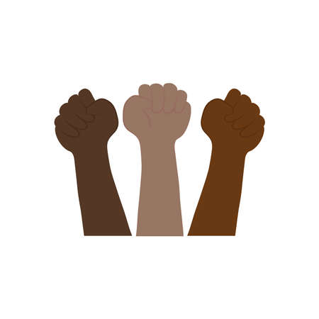 protesting concept, afro hands protesting over white background, flat style, vector illustrationのイラスト素材