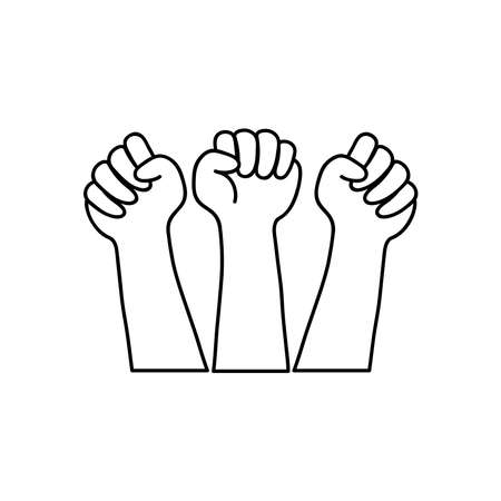 protesting concept, hands protesting over white background, line style, vector illustrationのイラスト素材