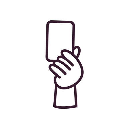 hand holding card line style icon design, Soccer football sport hobby competition and game theme Vector illustrationのイラスト素材