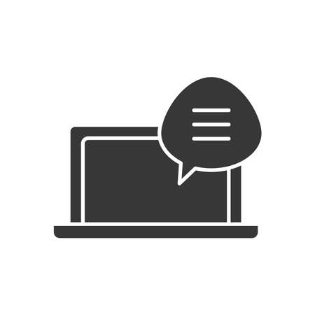 laptop computer with speech bubble icon over white background, silhouette style, vector illustrationのイラスト素材