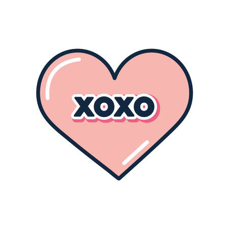 slang bubbles concept, pink heart with xoxo word over white background, flat style, vector illustrationのイラスト素材