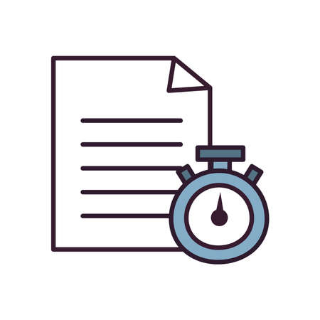 Chronometer and document paper line and fill style icon design, Time tool second sport stopwatch deadline measure and countdown theme Vector illustrationのイラスト素材