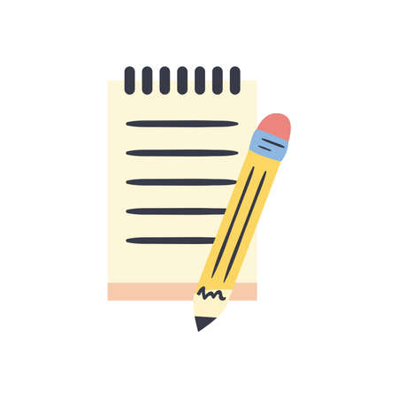 Pencil with notebook line and fill style icon design, write office object instrument equipment draw art and learn theme Vector illustrationのイラスト素材